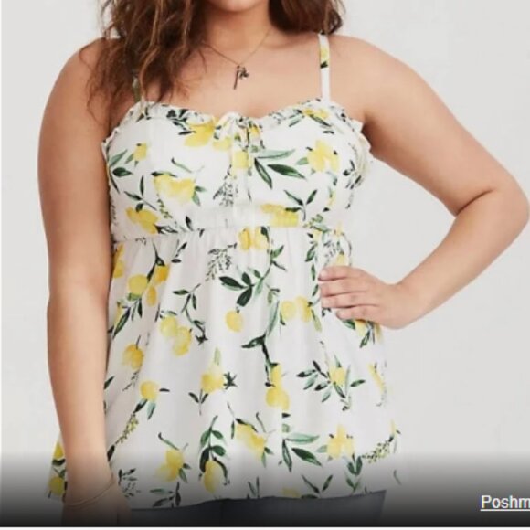 torrid Tops - Torrid Size 3 (22/24W) Challis Babydoll Cami with Lemons Ruffle / Lace-Up NWT